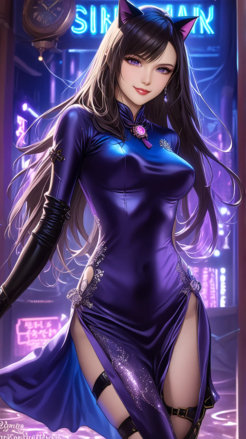 "(best quality,highres,realistic:1.2),sexy woman,sequin dress,sleeveless,cleavage,modern,stylish,futuristic,ultra-detailed,party atmosphere,vivid colors,dynamic lighting"