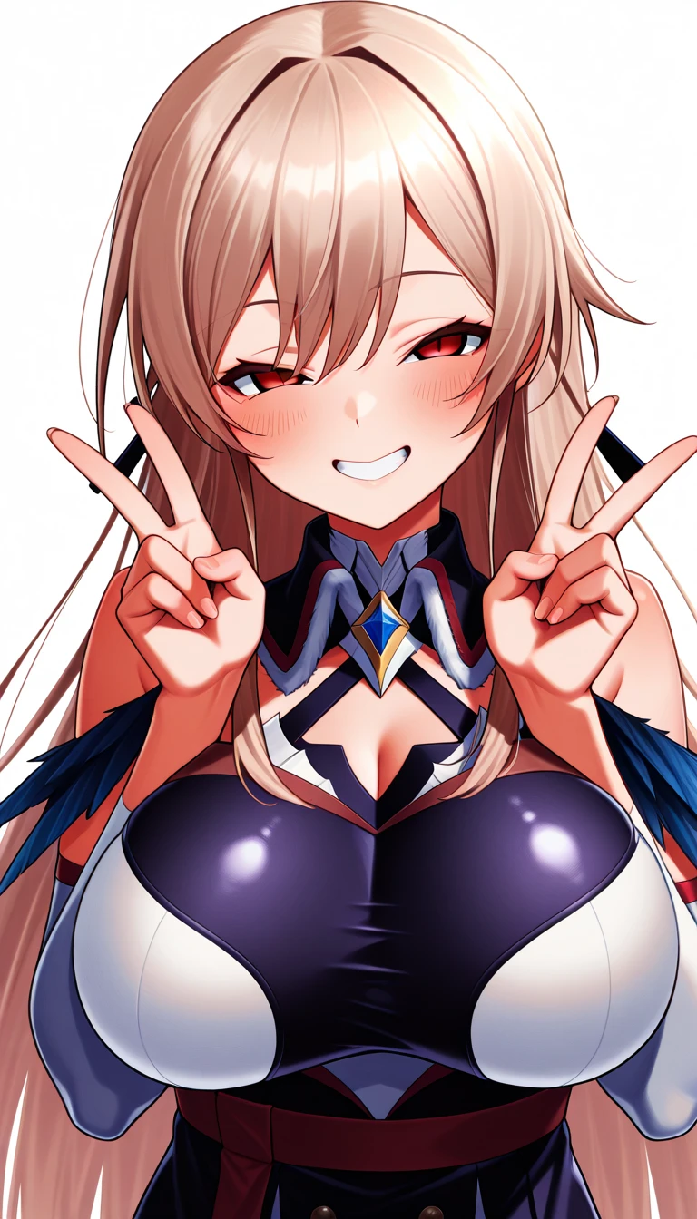 ((highest quality)), ((masterpiece)), (be familiar with), perfect face、Grey hair long、yellow eyes、Bare belly、lying on the bed、shy、blush、troubled face、raise your arms、face forward、exposed big breasts、Light blue striped thong panties peeing、open the thighs、Pee from the crotch、spread legs、Panties are torn to pieces、destroyed panties