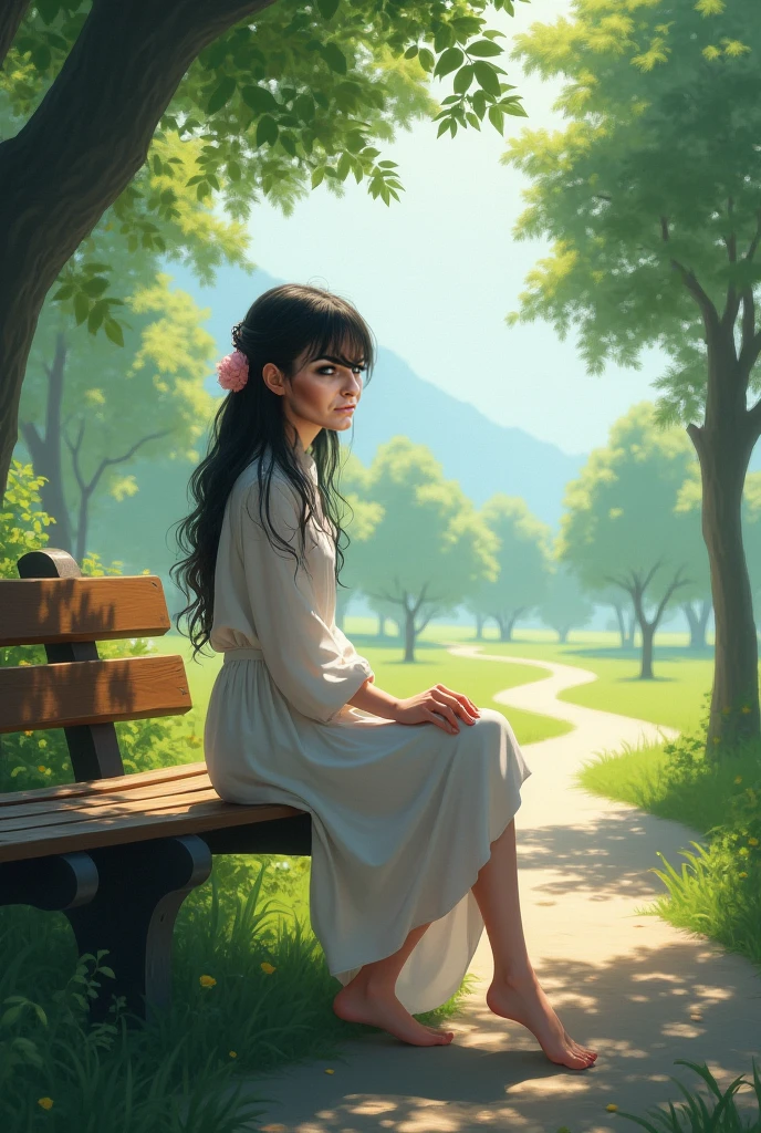 Girl sitting on a bench in the park - SeaArt AI
