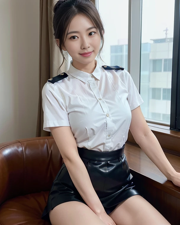 best quality、16K High Resolution、Very detailed、masterpiece、Live shooting、Practical:1.4、Surrealism:1.4、Clear focus、Very refined、nitty gritty、1 female、(European:1.2)、(Blonde)、(Spread your legs:1.3)、(no panties:1.3)、(Not suitable for working hours:1.1)、 (Sitting at the table)、(Super beautiful)、(Pretty Face:1.5)、(Ponytail, stocking)、(Delicate face)、(beautiful eyes)、Perfect round eyes、(Delicate lips)、Lipstick、(Eyeliner)、mascara、Eyeshadow、(Military Green Pencil Skirt,)、White shirt、Green suit, tie、In NSFW