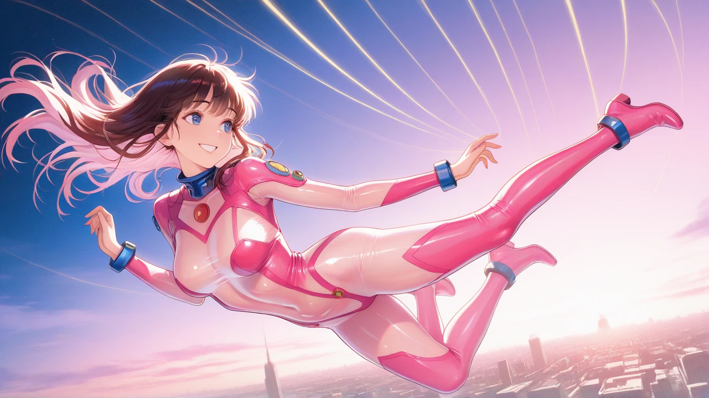 watanabe you, 1girl, leotard, spinning, time travel, super power, superhero, tornado, super tornado, whirlwind, twirling, super speed, bare legs, anime, super spin, standing, detailed, boots, gloves, rapid gyration, spread arms