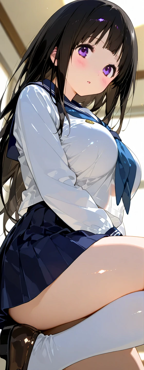 NSFW:1.4, 8k, highest quality, masterpiece, lively, real person, Wallpaper by Unity 8k, school classroom、sit at desk、sit with legs apart、(2 girls) , beautiful eyes, (delicate face) , perfect details, (best lighting) , (超Complexdetailed),、(taken from below:1.5)、Peeking out from under the skirt、cowboy shot、{Low - Angle:1.4}、show pussy、laughter、smiling girl、high , {navy blue blazer:1.2}、{white shirt}、{yellow ribbon}、{gray pleated skirt}、((super big breasts:1.2))、wears a proper uniform、(1 girl),(beautiful eyes、drawn in detail、face every detail、Masterpiece Side Light、masterpiece、highest quality、detailed、High resolution illustrations),delicate makeup, (Close-up:1.2)、throw、soft focus ground bokeh、turn to me and smile,black eye,Half-up hair with short bangs((blondes))), ((high twintaols:1.3), Very detailed, Complex, table top, small ass、thin thighs、Very large breasts、Exposing the breasts、Bare your breasts、blush、Embarrassing、Black Hair、Love juice、love juice、pussy、Passionate kiss、Deep Kiss、Petting、Love each other
