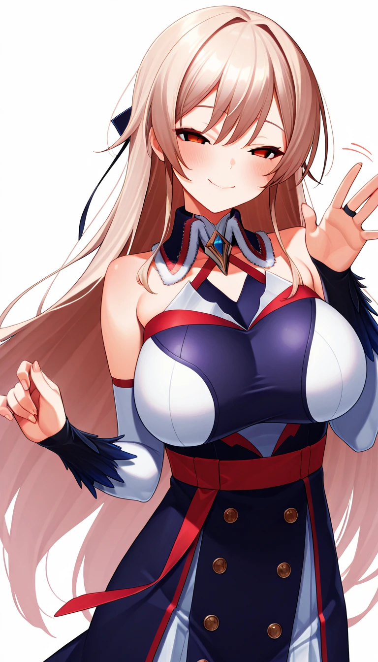 ultra-detailed,
master piece,best quality,high resolution,
beautiful eyes,detailed eyes,detailed face,
beautiful detailed eyes,symmetrical clear eyes,
1girl, Furen E Rustario, bridal gauntlets, black thighhighs, bare shoulders, belt, garter straps, white dress, elbow gloves,