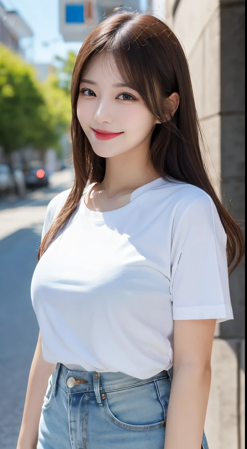 Asia, fair, slim, Lovely, 30 seconds, fair Face, fair Skin, actor, Mature, Upper Body, Light brown hair, Fine hairs, Live Recording, masterpiece, best quality, Very elaborate CG Unity 8K wallpaper, Ultra HD, Casual fashion, light, Summer Fashion, (Natural brown hair: 0.8), (Puffy eyes), Look at the audience, turn around, Bleaching hair, Model pose, White background, Delicate skin, Light curly hair, Hands around mouth, White T-shirt, Hair model photo