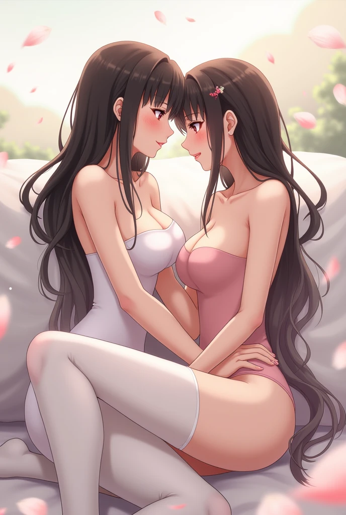Mother and daughter,fullnude,beautful view,Black hair,flower garden,chiquita,cherry trees，huge tit，an lingerie