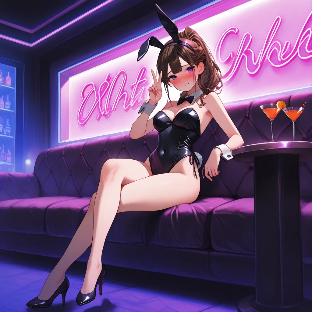 masterpiece, best quality, high resolution, extremely detailed CG, absurdres, highres, expressive eyes, perfect face, 1girl, a cute sexy girl in ((bunny_suit)), kawaii, casino, night club, sexy_posing, fishnet_thighhighs, large_breasts, ((wine)) ,((detailed_background)), happy, :D