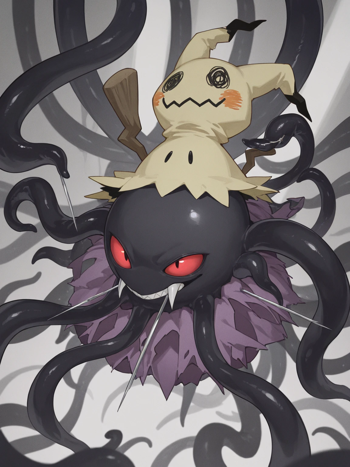 (No humans)、An alien tentacle creature with tentacles branching out from a central body with a single large eye、From above