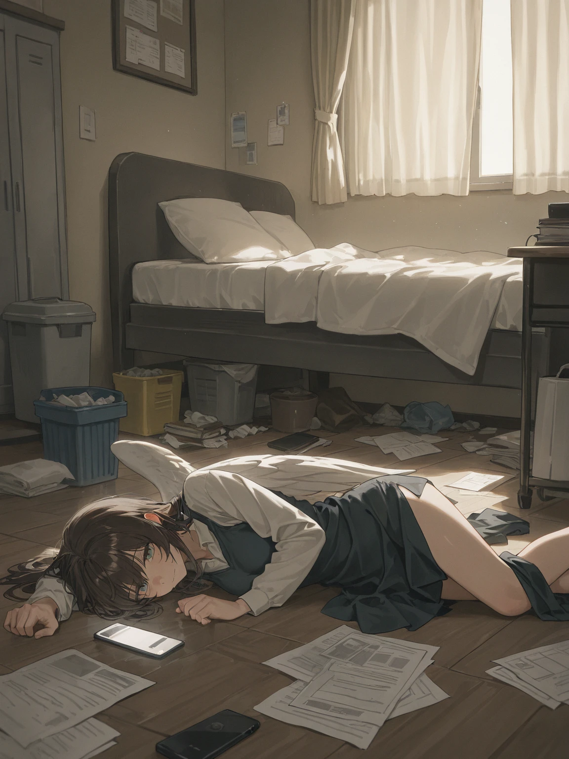 pile of corpses, closed eyes, scenery, perfect anatomy, white lingerie, school girl