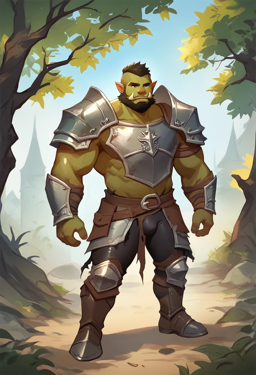 score_9, score_8_up, score_7_up, solo, male focus, fat male, orc, green skin, tusks, beard, outdoors, micro armor , shoulder armor, breastplate, upper body , pauldrons, day, armor boots , (( black micro tight shorts )) , full body , His body was wet with cum , BDSM , shibari