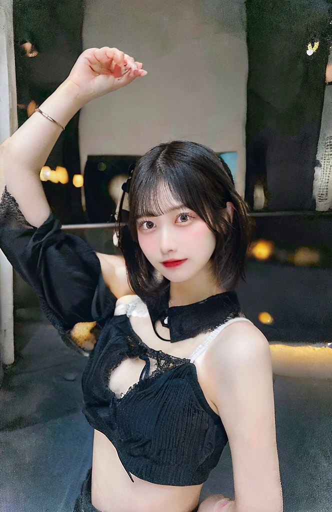 (((Ultimate Photorealistic, ultimate high-quality 32k photo))),(((A cowboy-shot photo taken from the front, looking at viewer))),(((( Seductive pose, 7 heads、Staring Intently :1.8)))),(((A pure white business blouse with a wide V-neck and extremely thin fabric., Soaking wet、She is looking straight at the camera with a very shy look on her face.。light makeup、elegant black wet middle bob。Elegant white thin choker:1.4)))。((Highest quality)), ((masterpiece)), (((detailed))), (midnight ,A modern train station platform in Tokyo on a dark, pouring, stormy night, Low Key Lighting:1.6)、(((A very beautiful, extremely elegant and intelligent 42 year old Japanese woman。Very intelligent and plump。An extremely elegant, calm and modest smile, Being drunk、My eyes are quite watery、I'm very horny、embarrassed ,blush, Curvy Body、Extremely realistic, detailed and beautiful depiction of the face and waist:1.9)))、(((The skin is white and very smooth。A very hot rainy summer night、I'm pretty sweaty、My clothes were soaked and pretty see-through.、When wet, it sticks tightly to the skin, revealing the beautiful lines of the body.、Through the extremely thin fabric, her skin and her navy blue, lacy, high-end underwear are clearly visible.:1.9)))。(((A simple and elegant business pencil skirt in a plain navy blue knee-length,The clothes fit the body very well:1.8))), ((Healthy Body、The line of the chest, collarbone and décolletage are extremely beautiful.:1.9))。(((large&good hips、large&nice chests )))