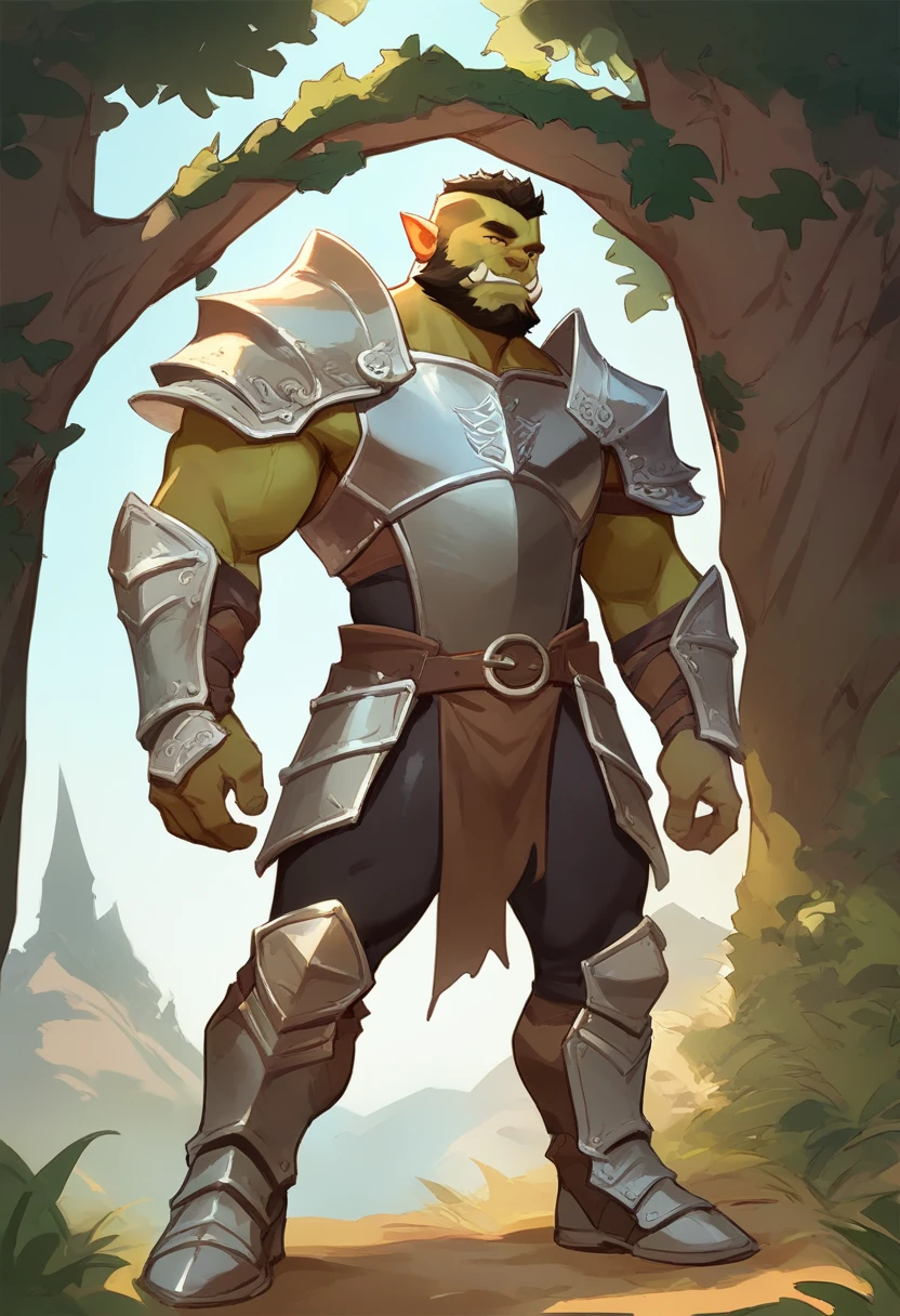 score_9, score_8_up, score_7_up, solo, male focus, bulk male, orc, green skin, tusks, beard, outdoors, micro armor , shoulder armor, breastplate, upper body, closed mouth, pauldrons, day , day sky , boots , (massive thick penis) , full body , black boots ,