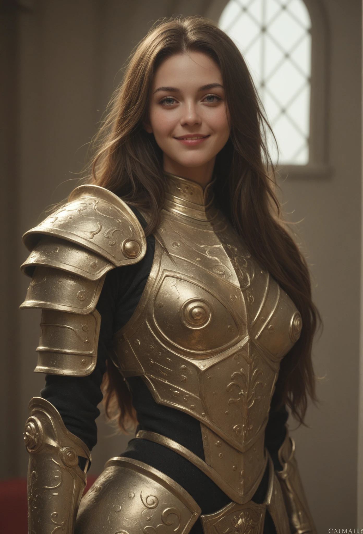 RAW Photo, DSLR, professional color graded, BREAK photograph of van1llal1nds woman, red hair, wearing golden paladin armor, in a castle, sharp focus, HDR, 8K resolution, intricate detail, sophisticated detail, depth of field, analogue RAW DSLR, photorealistic, looking at viewer, <lora:van1llal1nds:0.55>, <lora:detailed_eye:0.8> <lora:PLD_amor:0.85>