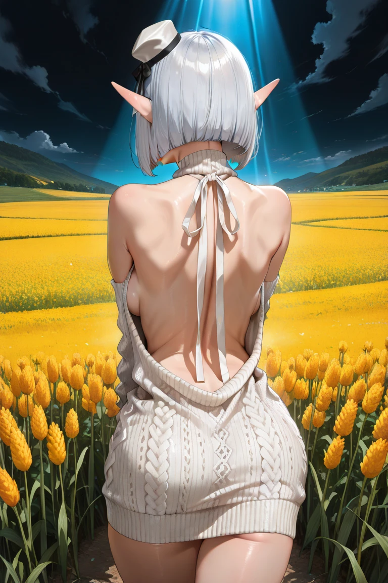 naked, nude, vagina, lolita, outside, flat chest, fifteen years old, open mouth, happy, smiling, sunny, happy, bright sunlight, grass, from below, masterpiece, best quality