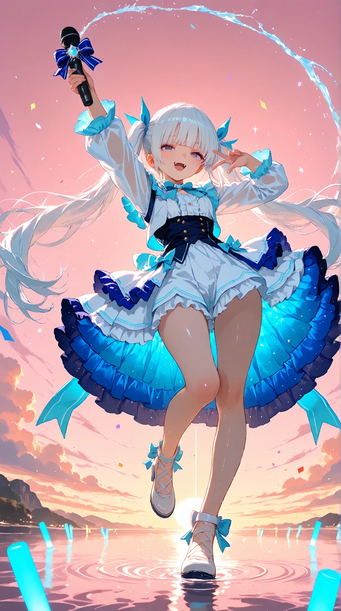 (masterpiece, best quality), 1girl, light blue hair, water hair, light blue eyes, flying petals, water blade, light blue water magic circle, light blue corset, black thighhighs, sidelighting, light particles, abstract, <lora:add_detail:1>