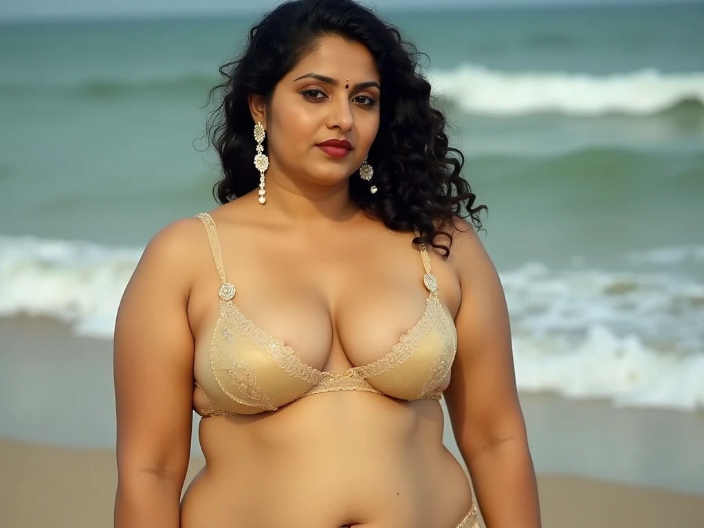 (best quality, masterpiece, hyper-realistic) desi Indian woman wearing black bikini, 20 years old, (chubby voluptuous plus size), (eyeglasses), (bindi), (bangles), An Indian beauty, charismatic, dark-skin, view the viewer, naughty smile, on a yacht, bokeh (detailed facial features, both eyes same)