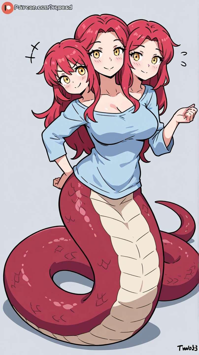 (solo) female anthro Lamia, long fluffy hair, fluffy hair, Lamia, (big firm breasts:1.5), attractive,pink lace bra, Lamia body, Lamia tail, thicc, freckles, freckles on face, smug eyes, (happy expression , moaning with open mouth and tongue out), she is standing, violet background, simple background, (thick thighs:1.9) ((low angle view))