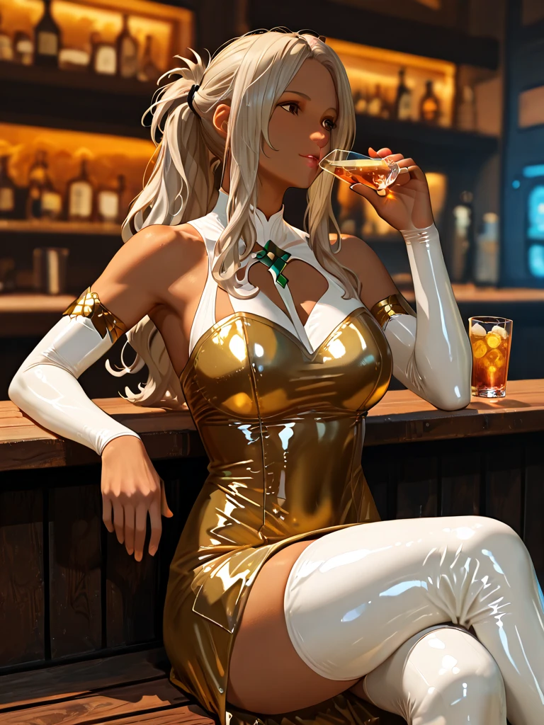((full body)), (solo), mid breasts, small waist, wide hips, ((tanned skin):1.3), ((skin texture)), ((glowing skin)), ((green eyes):1.3) , ((bright eyes):1.3), freckles, ((delicate arms)), ((sexy micro shorts, sexy white leotard, open leather jacket)), ((sweaty)), defined body, (thick thigh + (musclulous, well defined thigh):1.2), gorgeous body, ((blonde hair)), ((extremely detailed hair)), ((shiny hair)), ((strong pose)) in a bar. Image with rich detail.
(masterpiece: 1.5) (photorealistic: 1.1),(bokeh), (best quality) (detailed skin texture pore hair: 1.1) (intricate) (8k) (HDR) (wallpaper) (cinematic lighting) ( sharp focus)