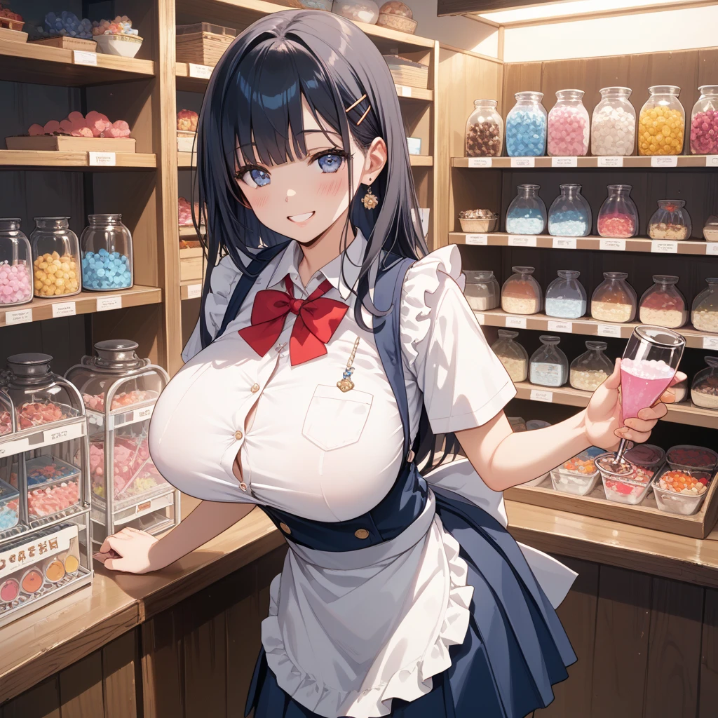 Highest quality、Ultra-high resolution、Fantasy、roleplaying game、Sexy shop assistant in her 30s with big breasts and tied up hair、Inside the flower shop