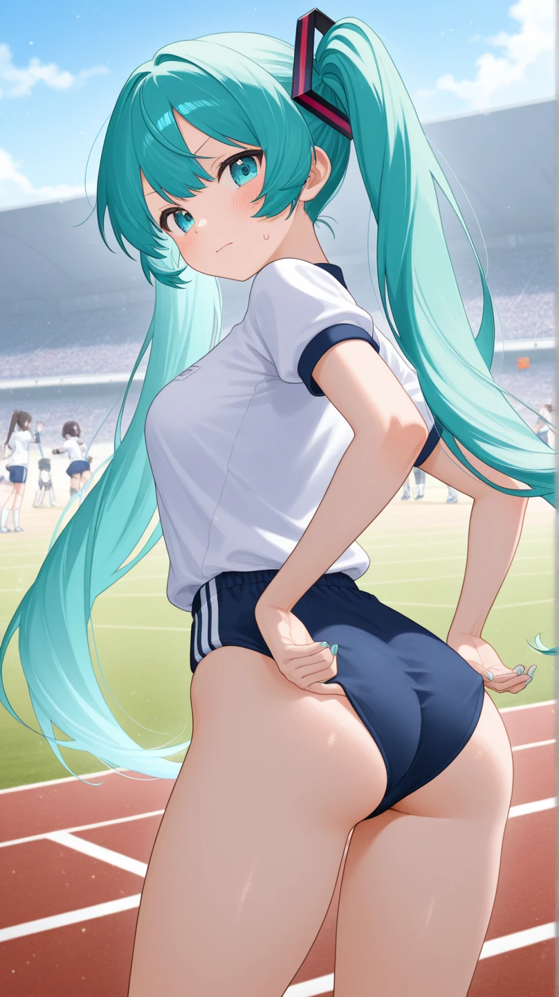 green hair,green eyes、very angry、tears、blush、(collar),(lead)、elementary school girl、((flat chest))、large bulging nipples、((big pink areola,))、(((squat, spread your legs)))、naked、((()))、lolicon、 bodape、With a big head 、thin legs、low length、((shining outline))、(((masturbation)))、(((stadium full of spectators)))、blue sky、(((A large amount of white love juice drips from the pussy.)))、((Open mouth and white semen drips))、Puddles under the crotch、my pussy is licked by a man、