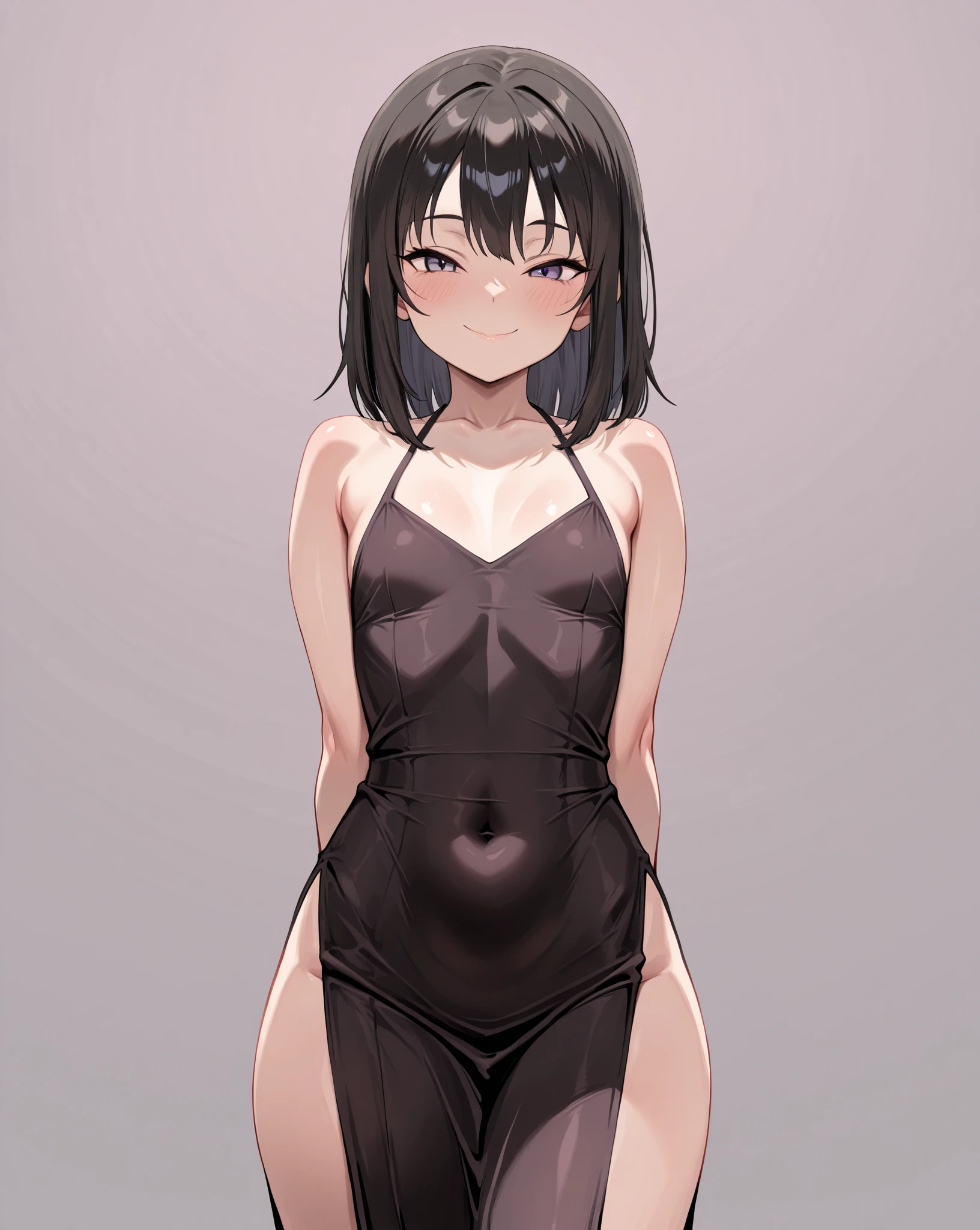 cowboy shot,thin legs,standing,(young girl:1.4),(skinny girl:1.0),(tiny girl:1.4),front shot,small breast,long twin tails,black hair,red ribbon,pink leotard