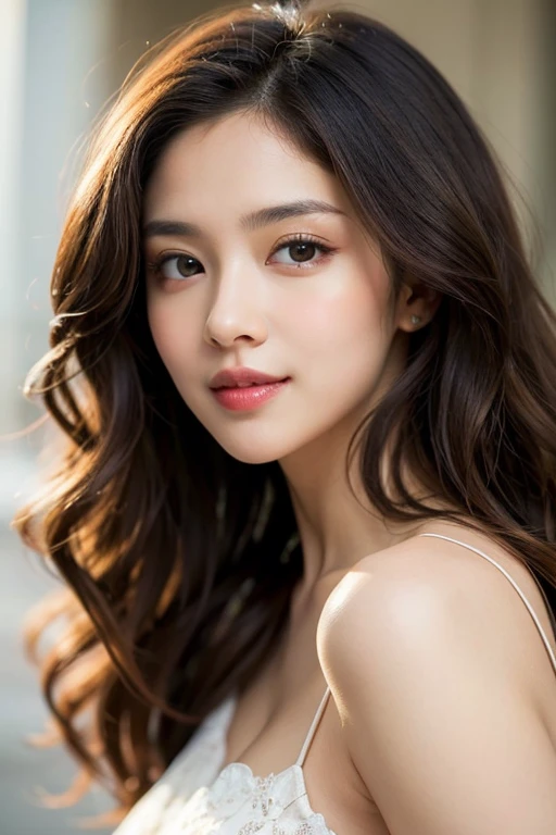 best quality, masterpiece, ultra high res, photorealistic, 1girl, offshoulder, smile