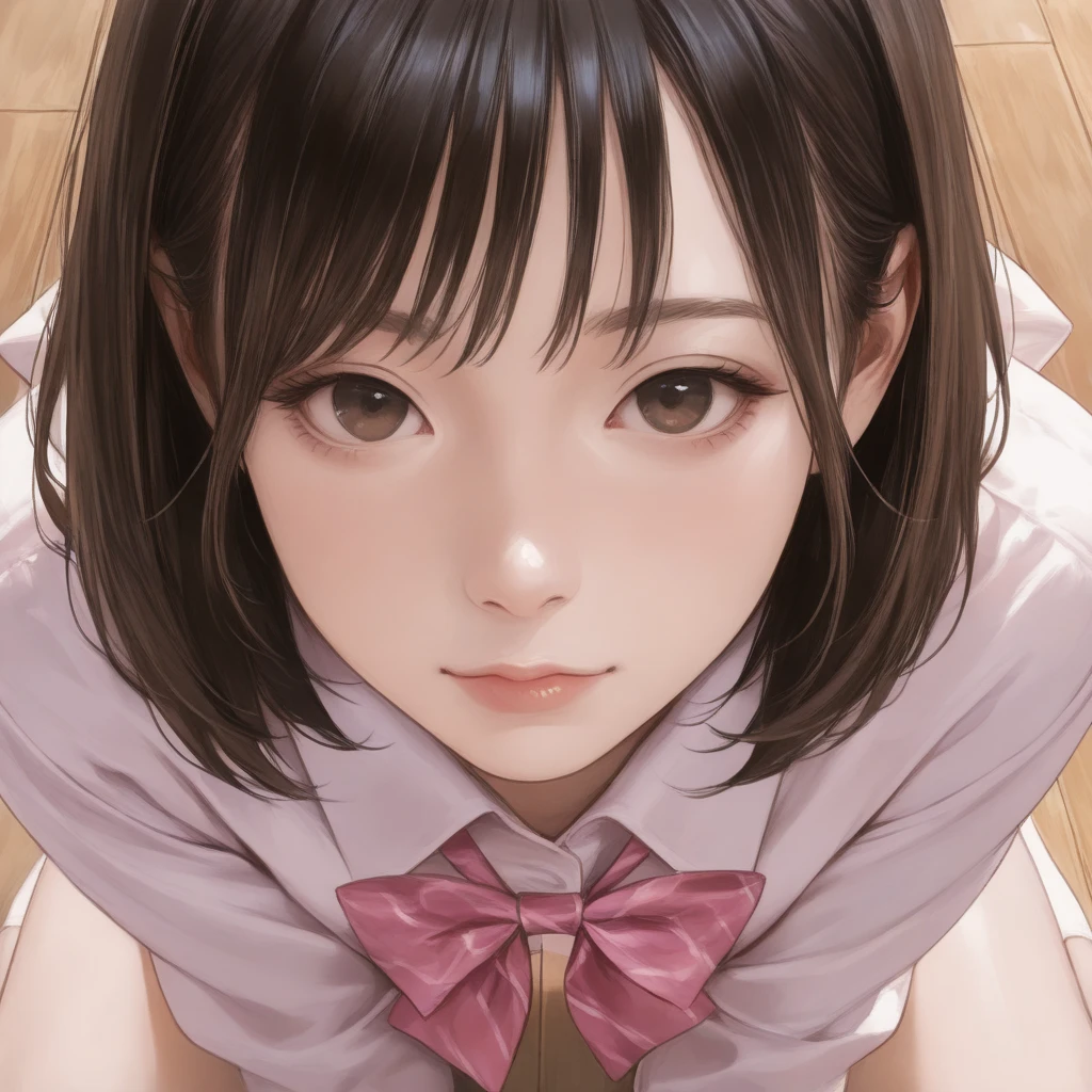 (8K high resolution), (Highest quality), (RAW quality), (Realistic), (Realistic:1.37), ,Big eyes,Long eyelashes,(Small breasts:1.5),(Small breasts:1.5),(Flat Chest:1.5),(My chest is about to swell:1.5),(Skinny girl:1.5),(Baby Face:1.2),(Childish body:1.3),(Childish body:1.5),(very young body:1.3),(Oily and shiny skin:1.3),(13-year-old junior high school student:1.3),The whole body is visible、((Beautiful eyelashes, Realistic eyes)), ((Detailed face, blush:1.2)), ((Smooth texture:0.75, Realistic texture:0.65, Realistic:1.1,)), Small breasts, Dynamic Angle, Perfect body, ((Red bow tie, , , White shirt, Pleated skirt, Dark Blue Skirt, White sneakers)), dissatisfaction,(:1.8),(Handjob:1.8),
