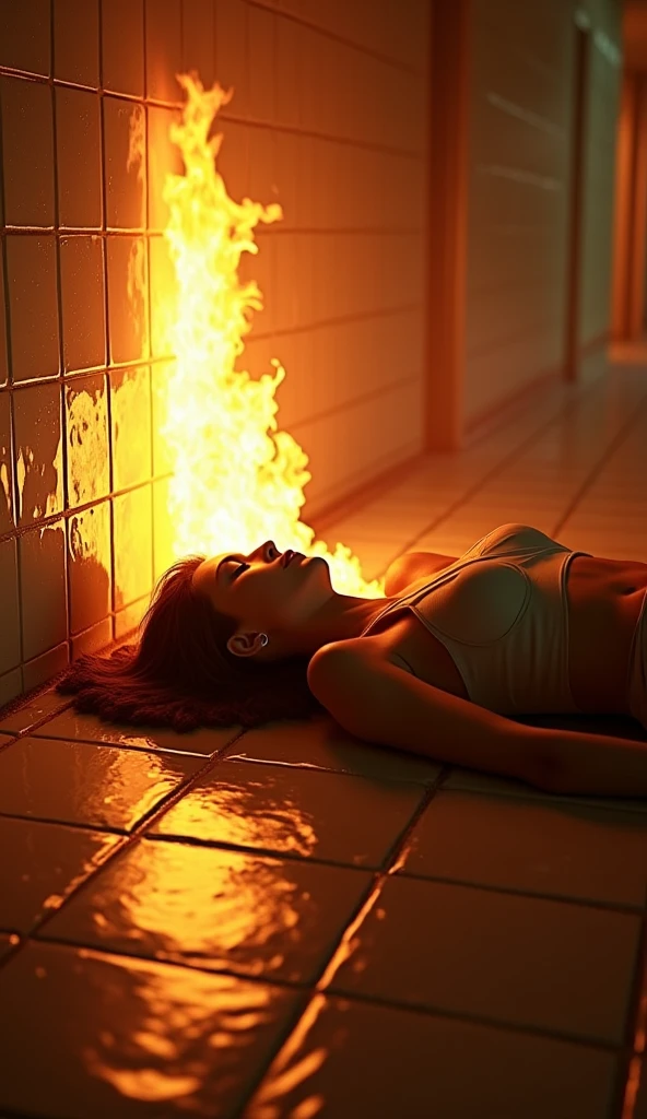 Burning city, dead people lying all around and burning hands of children
