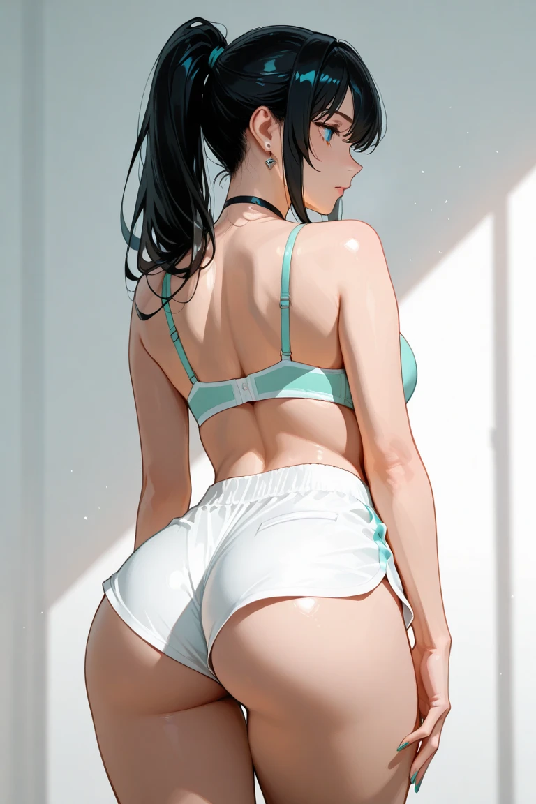 realisitic、8k、masterpiece:(1.2)、top-quality:(1.2)、Pictures of reality:(1.2)、intricate detailes:(1.2)、Shower room、a white bikini、Minami Hamabe、Beautiful breasts、A dark-haired、Bob Shorthair、beautiful countenance、Glaring at the viewer、well proportioned face、the golden ratio、Wearing glasses、high-detail、high-detailed skin、slick skin、Raise your buttocks high up、all-fours、The body is facing backwards、Turn around、Wearing a garter belt