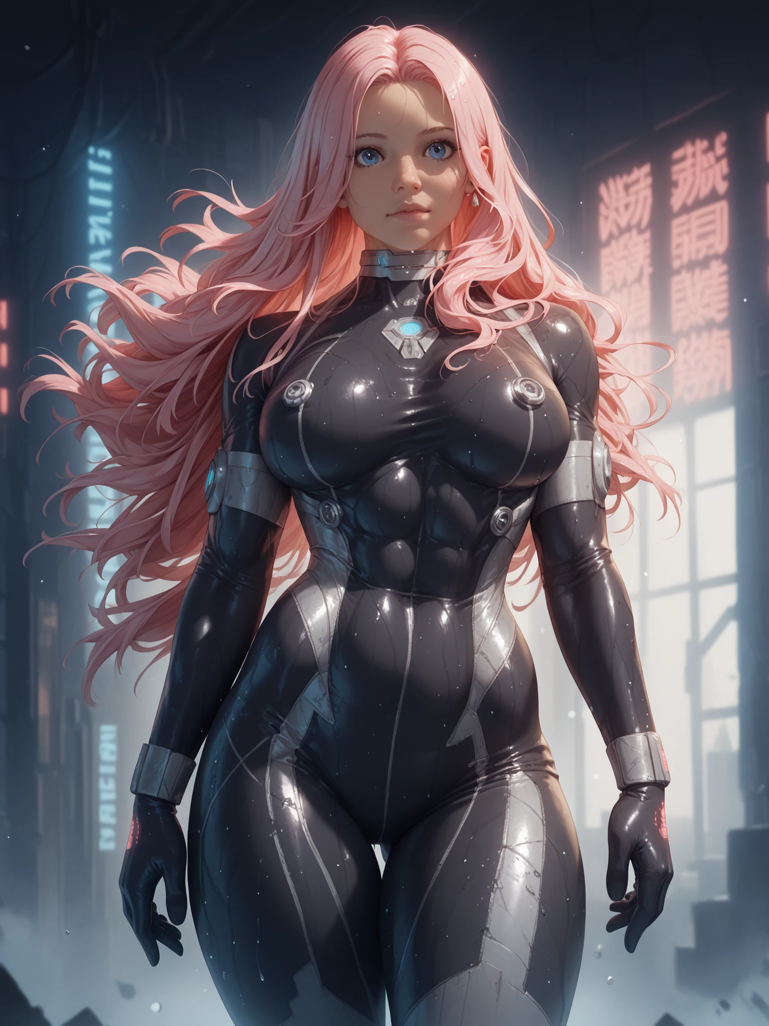 1girl,Future technology clothing，(huge breast:1.1)(slim thick)(thick tights)（Red latex tights：1.3），（Luminous array lights on clothes），Soft light，Mechanical belt，（high-tech weapon：1.3），Future technology hair bundle，Android，Super Soldier，dynamic poses，shooting，Holographic screen background，Super stunning graphics，super wide shot，best quality，masterpiece，8k，Unreal 5 rendering，High chiaroscuro，