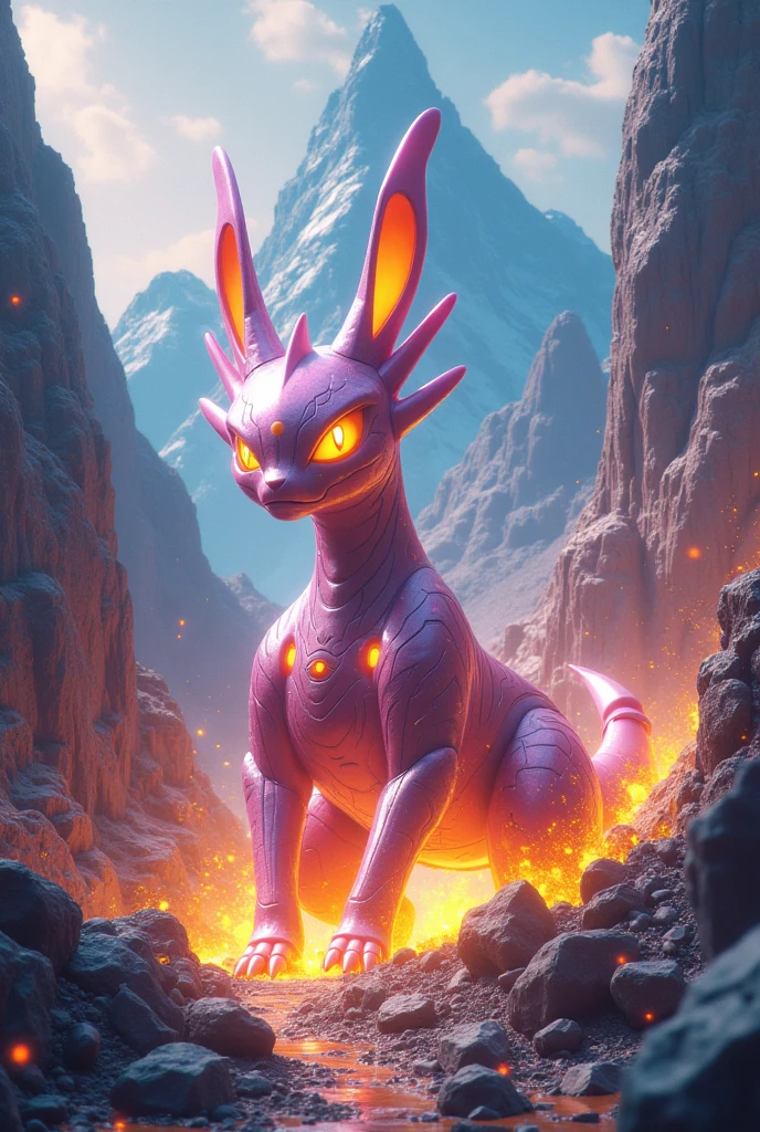 a mega mewtwo x standing on edge of a cliff looking down into the valley below,
detailed background,rear view,side view, <lora:mega_mewtwo_x:1>