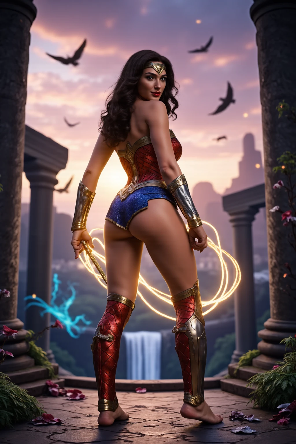 Gal Gadot plays Wonder Woman,beautiful face, Vivid expressions,Open mouth,Smile charmingly