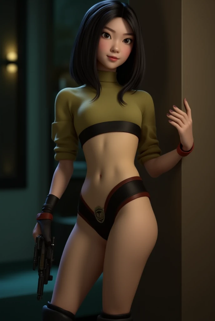 (ultra real), (figure), (High resolution), (8K), (very detailed), (Best figure), (detailed and beautiful eyes), (highest quality), (Super detailed), (masterpiece), (wallpaper), (detailed face), 1girl, Intricate look likes,beautiful detailed look likes,symmetrical look likes,Big look likes:1.5,((gordo)),(((shiny skin:1.5,shiny skin: 1.5,tanned skin,shiny skin))),(spider lower abdomen,narrow waist,wide hip,Athletic body,inflated legs,thick thighs,detailed body,(detailed face)), Beautiful,horny,seductive,erotic,(NSFW), revealing clothing,show skin,((tiny line cloths,black bra)),(Little black thong,tiny sporty thong), armpit, thick, short pink hair,inner color,alone, sweaty, (camel toe)