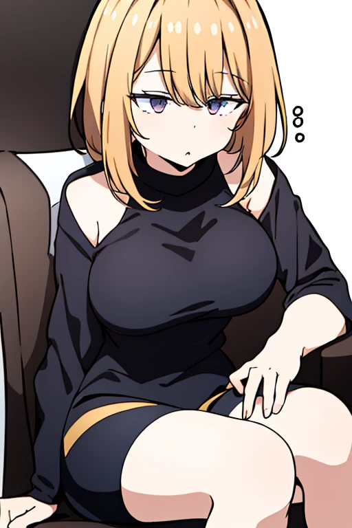 hassaku (hentai) cheveux courts blonde, purple eyes shy high school girl sticks out her tongue
