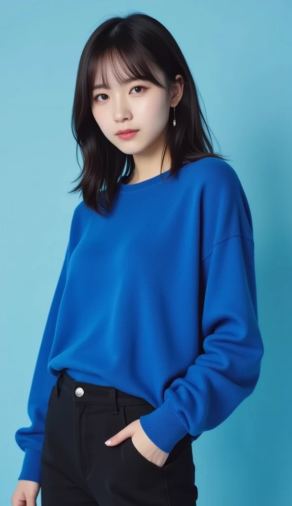 (Highly realistic photos, High resolution, Detailed face, Beautiful Eyes), Photographed in front of a white wall、Japanese women, 40 years old, A variety of expressions, alone:1, Slim figure, Various Hair Styles, Casual clothing, 写真にaloneいる、Long sleeve dress、Photographed in natural light、Simple Necklace、Spring Clothes、Don't look at the camera、profile、Dark brown hair color