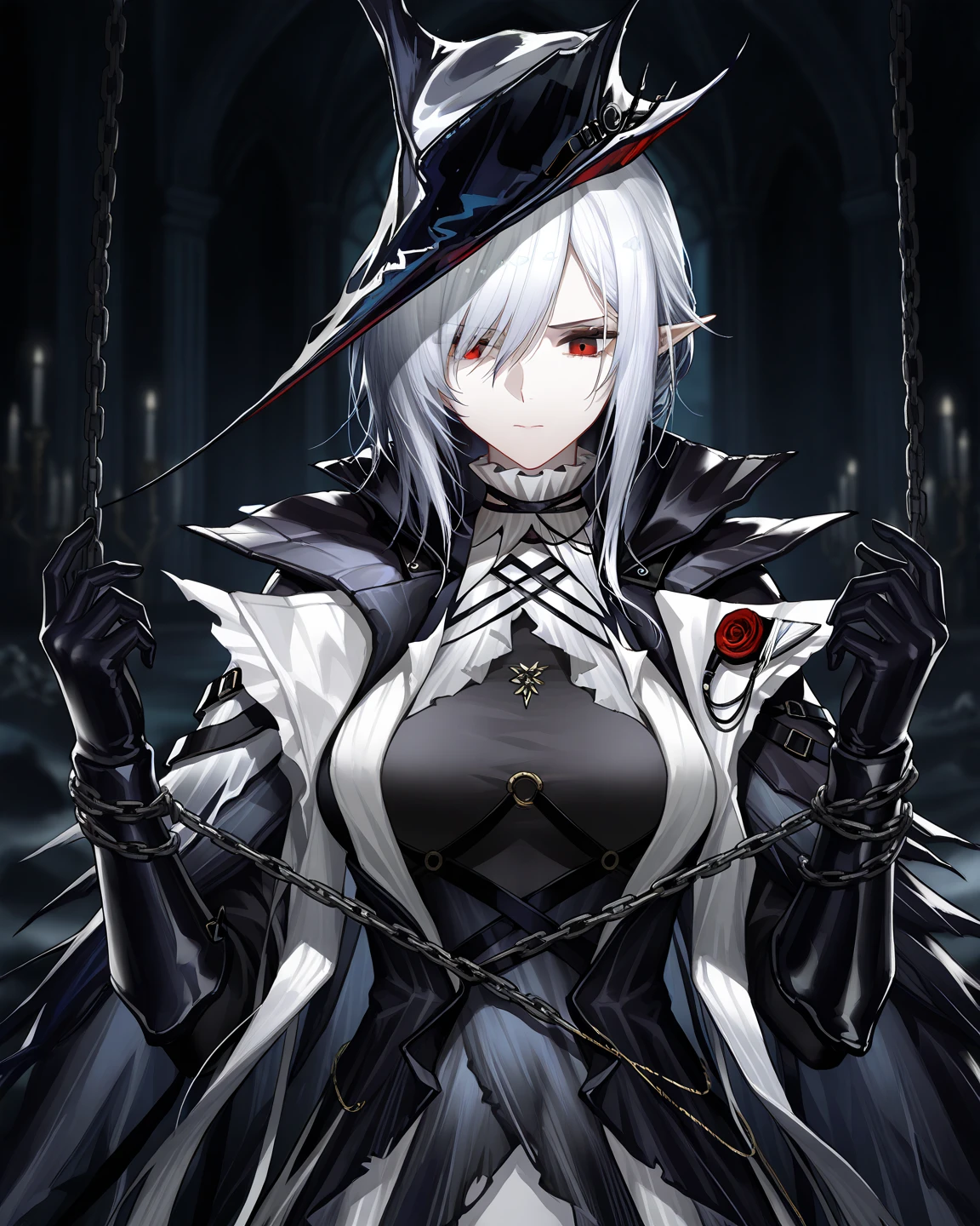 (((Anime girl with white hair and black outfit holding a red star)))), by Arknights, Ayaka Genshin Impact, Arknights, ((detailed anime key art)))), Best Konachan 4K Anime Wallpaper, Keqing by Genshin Impact, Shalltear Bloodfallen, Anime Cover, Overlord Anime Albedo, Ayaka Game Genshin Impact