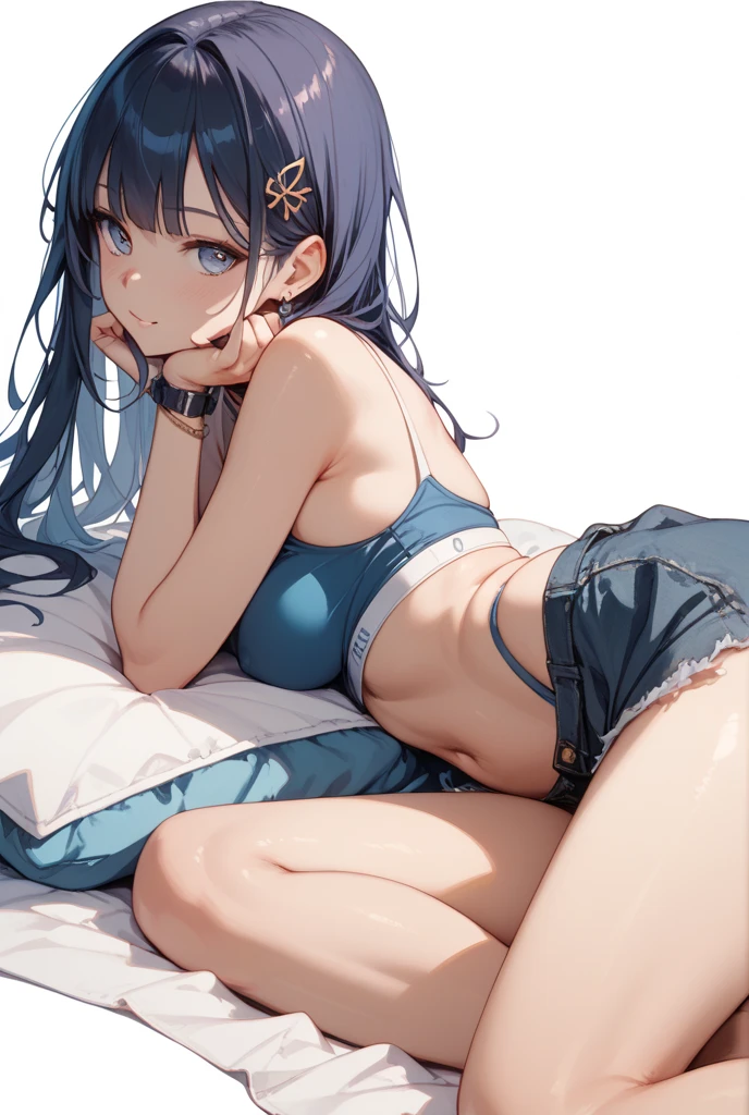 1 girl、belly button、Put your arms behind your back