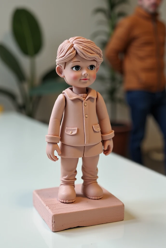 figure,A cold image,His hair is light brown,Three and seven points,His eyes were big and round,Twinkle with curiosity,Seems curious about the world around him,Wearing a blue striped suit,Wear it with a pair of dark blue trousers,The simple and generous dress highlights his innocent temperament,A domineering president
