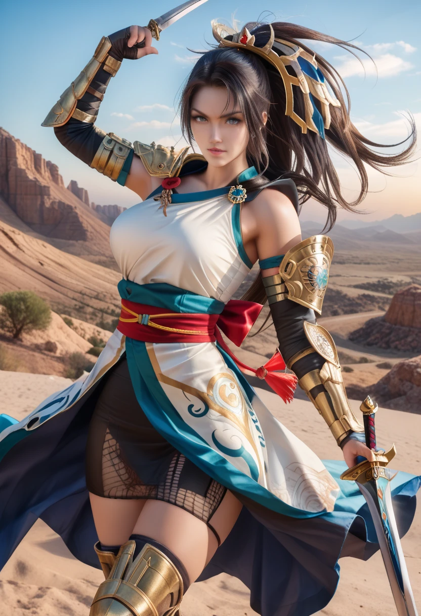 (realistic:1.3), finely detailed, quality, rembrandt lighting, (masterpiece:1.2), (photorealistic:1.2), (best quality), (detailed skin:1.3), (intricate details), dramatic, ray tracing, 1girl, korean girl, 21 years old, detailed skin texture, (blush:0.5), (goosebumps:0.5), subsurface scattering, smiling, very long hair, parted bangs, medium breasts, (ah1, facial mark, multiple tails, fox tails, korean clothes, bare shoulders, detached sleeves:1.2), cowboy shot, (outdoors, bright sunny day, trees, grass, mountains), <lora:ahri_v10:0.7>