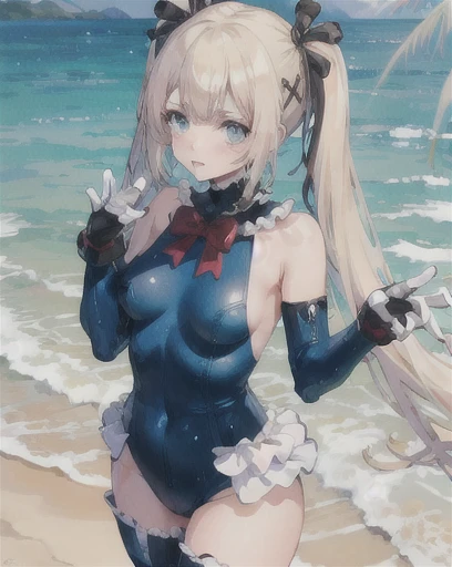 anime styled, Anime Artwork,The ultra -The high-definition,超A high resolution, A girl looking shyly at me, Expression of pleasure,Letting out a gasp, Pretty lips,beautiful a girl,long eyelashes, Blonde hair, a blond, Twin tails bundled with a red ribbon,((a blond:1.4)),length hair, not wearing any clothes,Not wearing a bra,no-bra, well-shaped and taut breasts,, Breasts around D cup, No panties, Panties,((barechested:1.5)), fullnude, legs wide open,The areola is clearly visible., Suppon, fullnude,bare-legged, Bare legged, Raw feet, opening legs,Open crotch,A little pubic hair in the crotch,Draw the whole body from the top of the head to the toes。, Squatting with crotch wide open,squatting with legs wide open,The genitals in the crotch are fully visible, A very embarrassing gesture,「Hey look、I leaked my urine...」While saying this, the girl opens her legs so that her own private parts can be seen, Crouching, Pee is overflowing from my crotch, During urination, incontinence, お漏らし, ((Omorashi:1.5)), sweat rises on the skin, A deserted beach on a sunny day, Crashing waves,Crouching on a dry spot on a sandy beach with the ocean in the background, The sand directly below my crotch is moist and irregularly shaped, about 10 centimeters in size., A small yellowish puddle at my feet
