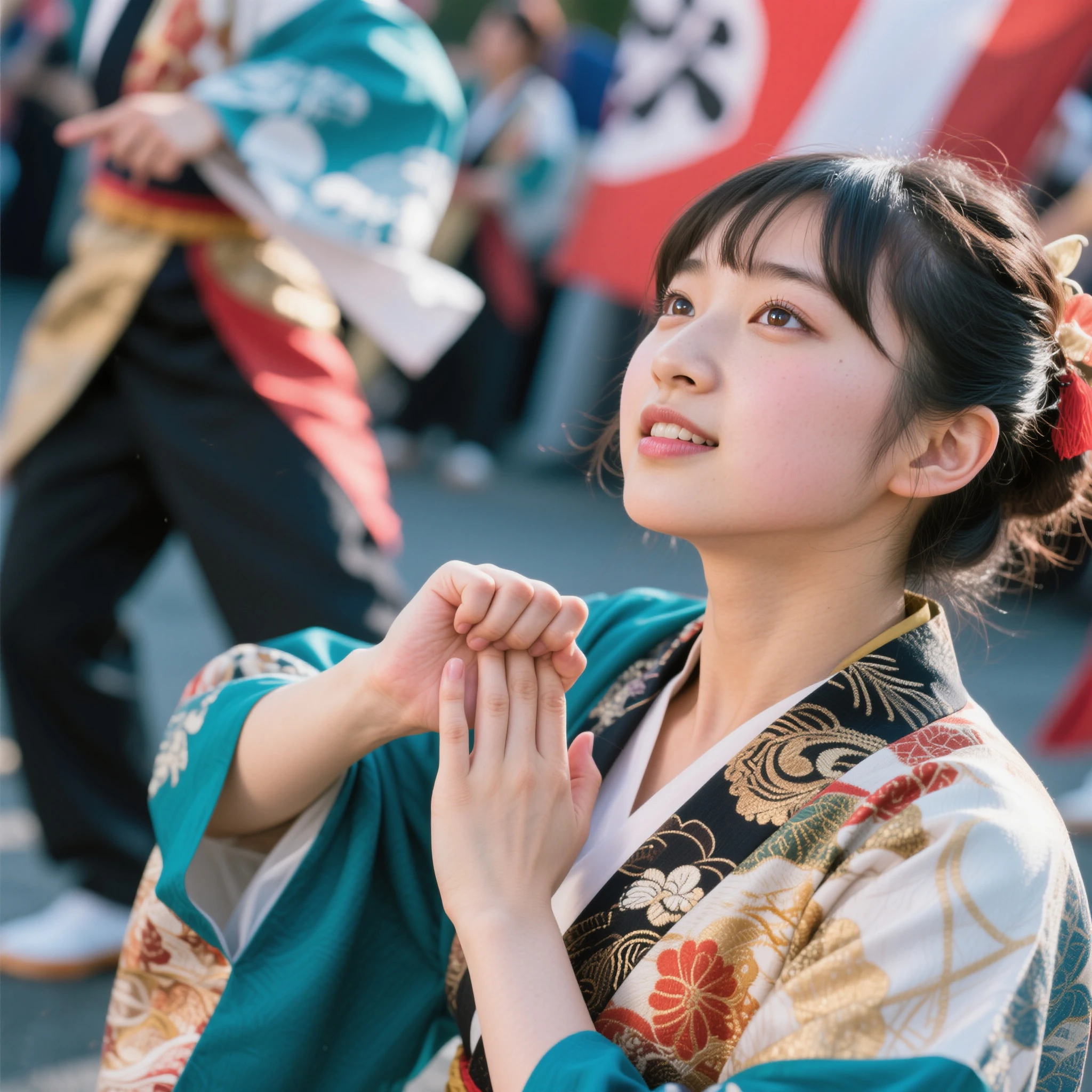 A beautiful Japanese woman bows down to the Korean flag