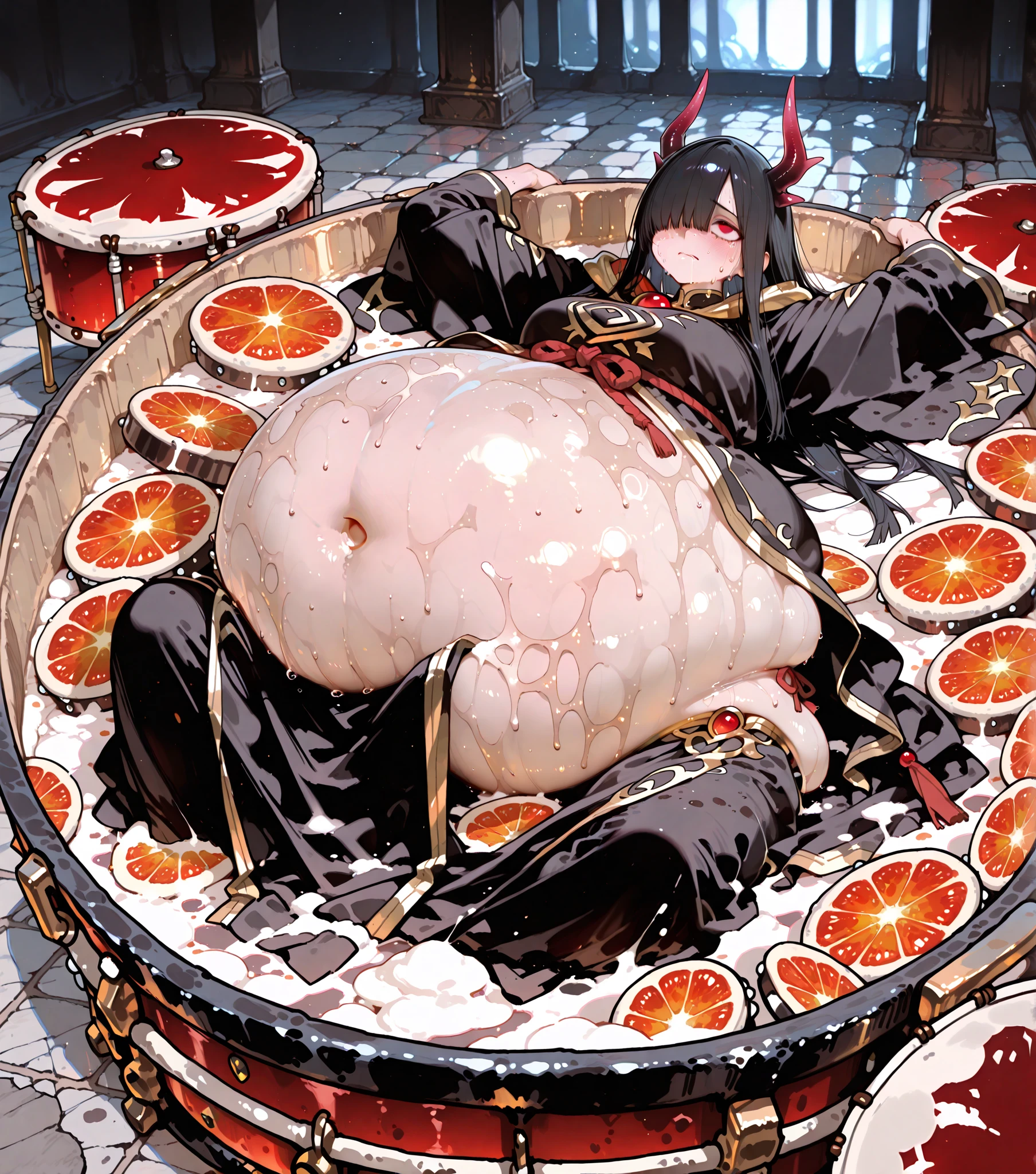((masterpiece)), ((best quality)), ((4k resolution)), ((incredible anatomy)), ((artstation, pixiv)), ((solo male)), ((gelatin_tech: 0.4)), ((material: slime)), slime boy, big belly, vore belly, ((fat male)), ((red slime boy)), ((necromancer robes)), medium length hair, ((red skin)), ((gelatinous skin)), jelly tech, jelly skin, licking lips, exposed belly, ((weight gain commission)), deviantart, slime girl, ((skin is same color as slime)), ((slimey skin)), ((gooey skin)), MALE, BOY, SINGULAR MALE, solo boy, 1boy, ((masculine)), ((skin is the color red)), ((slime color: red)), ((skin is slime)), translucent skin, fat thighs, fat belly, fat ass, soft heavy pecs, ((erect nipples)), ((hard nipples)), ((cock bulge)), hard cock, erect cock, obese, bbm, ((fat fetish commission)), ((handsome face)), no muscle, (((SLIMY SKIN))), (((SKIN = SLIME))), (((SLIME = RED)))