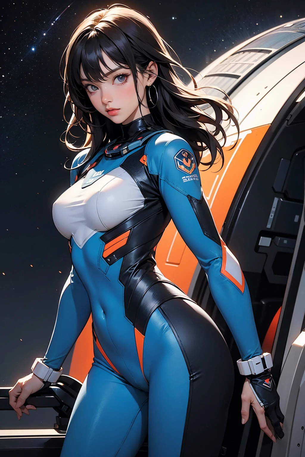 The highest image quality, striking details, ultra-high resolution, (realism: 1.4), the best illustration, favorable details, highly condensed 1girl, ass visible through the thighs, with a delicate and beautiful face, dressed in a black and blue lock, wearing a mecha helmet, holding a directional controller, riding on a motorcycle, the background is a high-tech lighting scene of the city of the future.