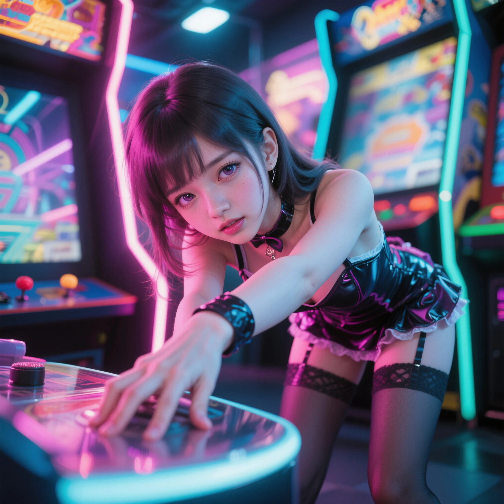 (best quality:1.2), masterpiece, Realistic, Ultra-high resolution, ((a beautiful Japanese idol  woman:1.2)), (Gaunt:1.3), (((Very flat chest:1.4))), ((Baby Face)), (show me your armpit:1.2), (sweaty armpit:1.3), ((Armpits are wet and shiny with sweat)), She has skin that sweats easily Soaking wet, Sweaty, I can see my pores, realistic, rabbit ears, black rabbit ears, fake rabbit ears, pantyhose, black pantyhose,bowtie, wrist cuffs, black leotard, (casino,roulette table, poker chips, slot machine, chandelier:1.2)
