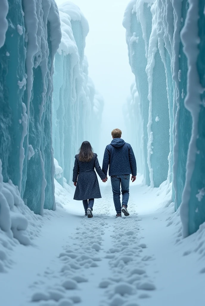 A full of ice flakes in which a couple posing for the shoot