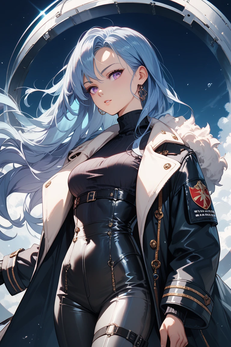 masterpiece,1girl, <lora:CenterCutOutV1:1.2> ,winter clothes,coat,light smile, long_hair,starry sky, outdoors,cityscape, cleavage cutout,