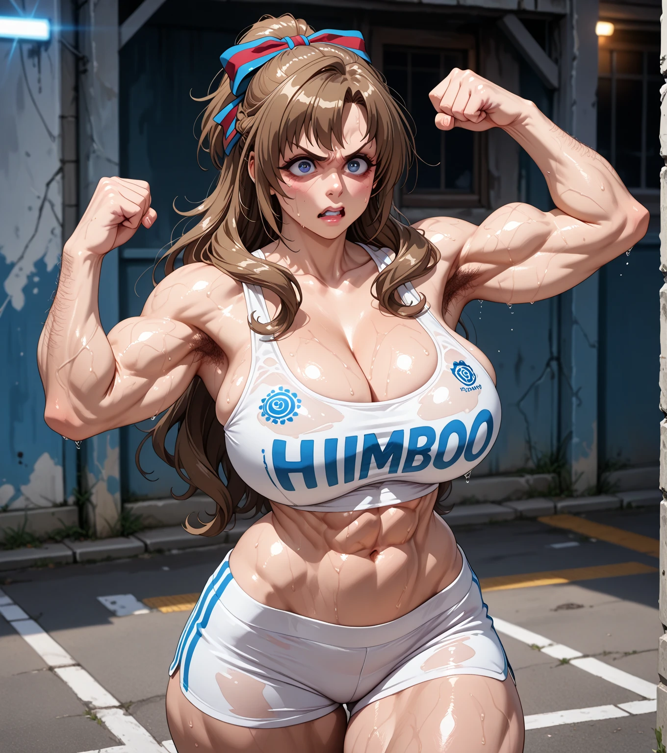 (best lighting) , (Extremely complex and detailed) , 4K unified, (Super detailed CG: 1.2) , (8k: 1.2),(original), (masterpiece) , (best quality),(masterpiece:1.4),Anime-like high quality,(masterpiece),masterpiece, Super clear picture quality,clearer than,(delicate face)best quality, absurd,((peace master, 4K, 8k, Yes, high resolution))1个girl, female student,,(beautiful bass),((bodybuilder:1.5))(girl),(miss),(((Upper body:1)))Upper body,on the street,shop,Backpack,The crowd was bustling