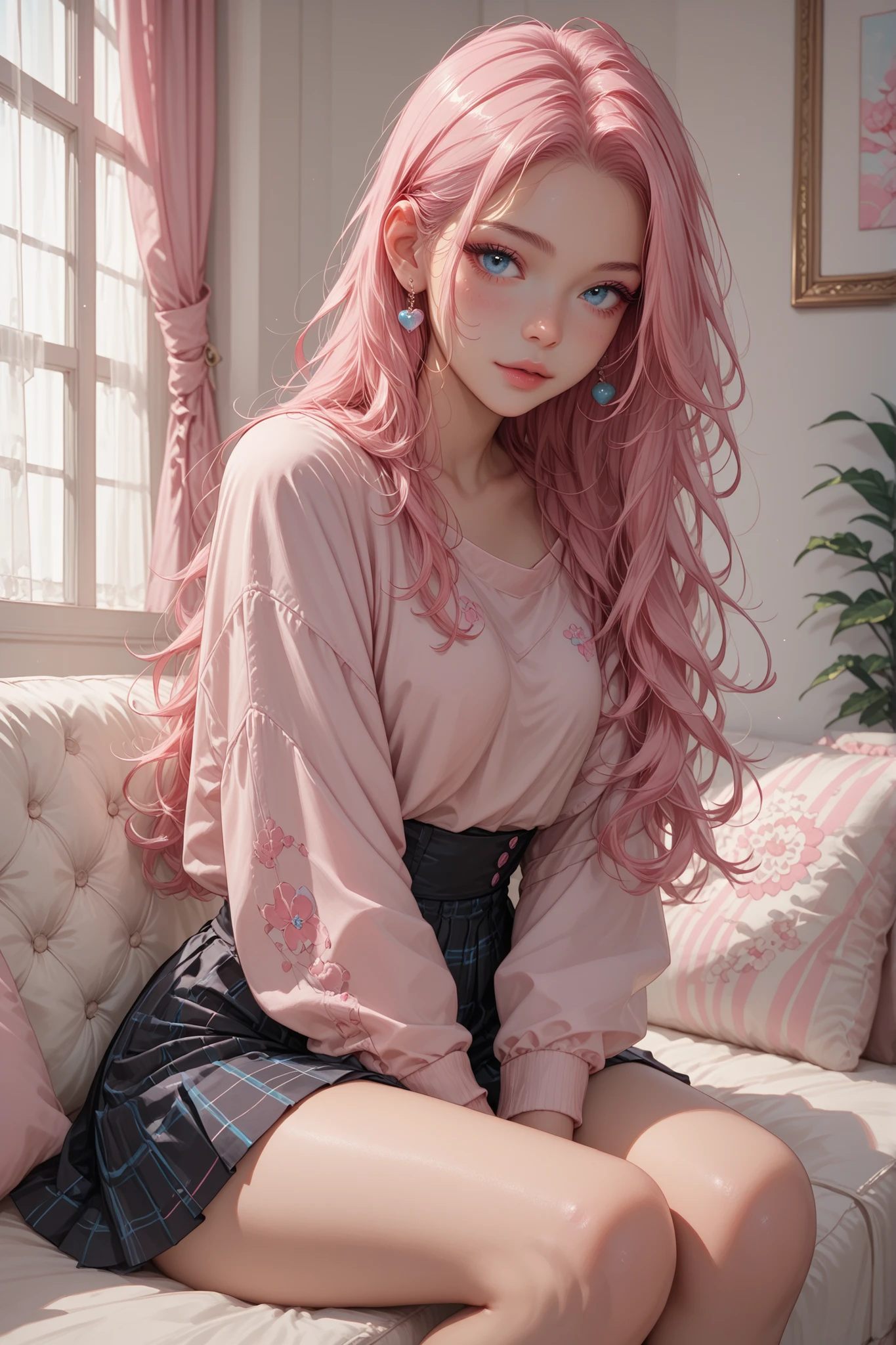 Anime Girl, black Long Hair with pink streaks,
Dessous, 25 years old, blue eyes, sitting sexy