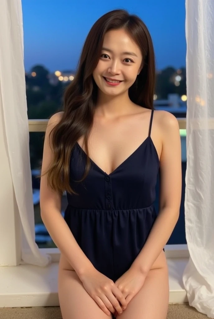 ,(tareme:1.4),kind eyes,huge breasts,(beautiful young japanese woman),straight hair,look at viewer,off-the -shoulder,blouse,shiny skin,light make-up,fellatio gesture,sitting on sofa at cafe,27 years old,tender smile,laced undies,spreading legs