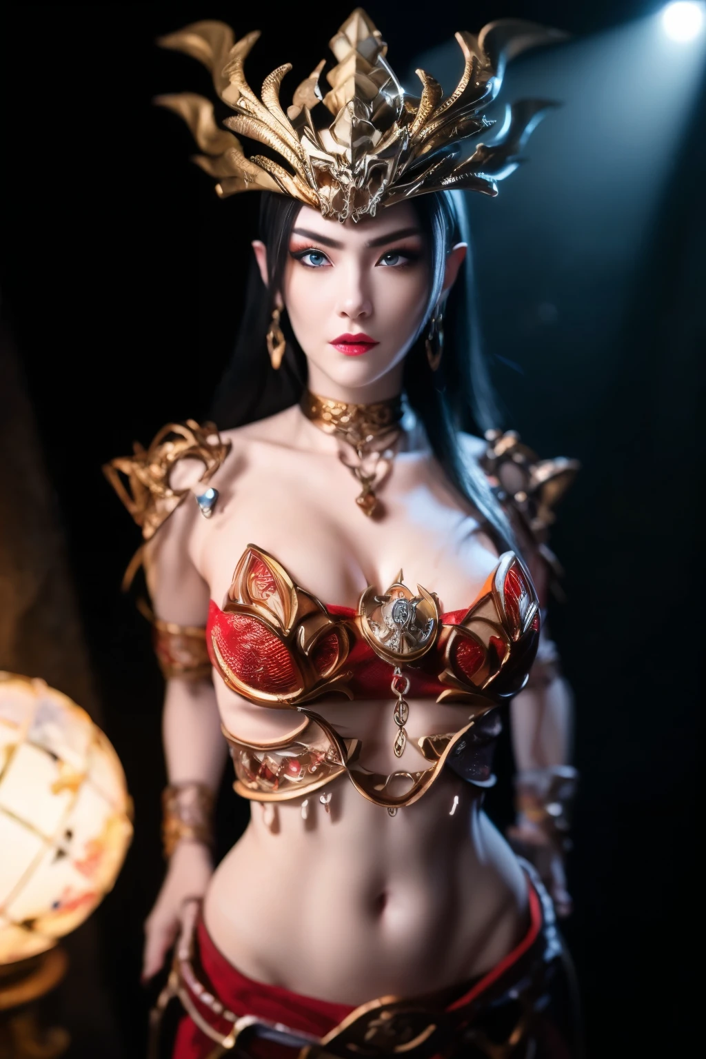 1 woman in her 20s, (Bishamonten:1.2)、A woman wearing multiple layers all over her body、(platinum heavy metal:1.2)、(Platinum armor with a complex shape:1.2)、platinum dragon helmet、Wear your helmet deeply、Detailed reproduction of complex-shaped armor、Added intricate mandala patterns to the armor and helmet.、Makes the mandala pattern shine black、No underwear、（sit in lotus position）、((Incredibly detailed Kongo weapons、stand on the witness stand：1.4))、perfect anatomy、The worldview of Shingon Esoteric Buddhism、Detailed mandala background、glowing skin、small breasts、cup、nipple、straight bob cut hair、Please make your head smaller、full body、 art germ, Super detailed, art station triad&#39;s Intricate and detailed art of color trends, intricate details, 8K resolution