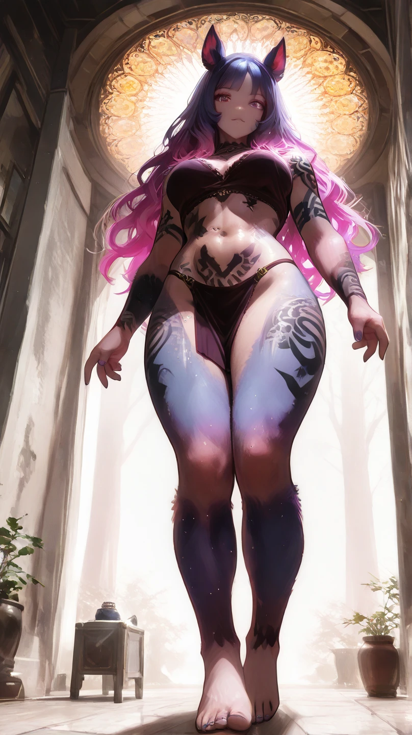 hmmr1, minamoto no raikou (fate), (dark-purple hair, long hair:1.7), purple eyes, chain, rider, 1girl, moon, cuffs, breasts, shackles, chained, solo, strapless_dress, dress, handcuffs, detached_sleeves, strapless, bare_shoulders, looking_at_viewer, black_legwear, black_dress, standing, cleavage, full_body, collar, pantyhose, medium_breasts, holding_chain, collarbone, large_breasts, glow effects, godrays, Hand drawn, render, 8k, octane render, cinema 4d, blender, dark, atmospheric 4k ultra detailed, cinematic, Sharp focus, big depth of field, Masterpiece, colors, 3d octane render, 4k, concept art, trending on artstation, hyperrealistic, Vivid colors, extremely detailed CG unity 8k wallpaper, trending on CGSociety, Intricate, High Detail, dramatic, paw pose
